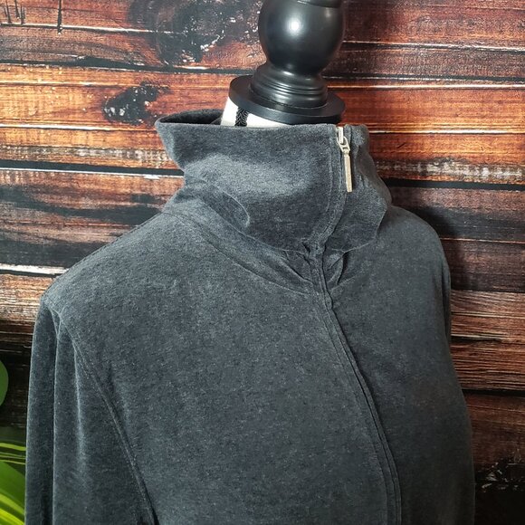 Jones New York Sport Velour Jacket Sweatshirt Large Gray Full Zip Pockets - Picture 8 of 12
